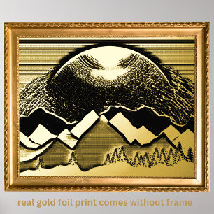 Luxe Goud Zwart abstract Landschap Echt Folie Afdrukken