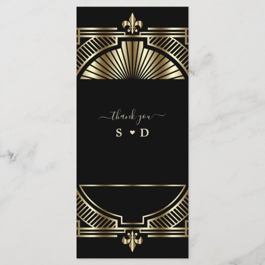 Luxe Goud Zwart Art Deco Bruiloft Roaring Twenties Menu (Achterkant)