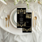 Luxe Goud Zwart Art Deco Bruiloft Roaring Twenties Menu