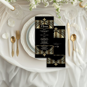 Luxe Goud Zwart Art Deco Roaring 20s Bruiloft Menu