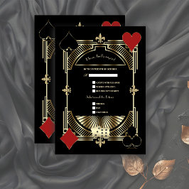 Luxe Goud Zwart Art Deco Roaring 20s Bruiloft RSVP Kaartje