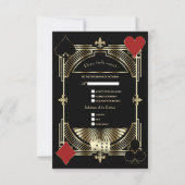 Luxe Goud Zwart Art Deco Roaring 20s Bruiloft RSVP Kaartje (Voorkant)