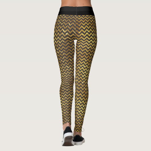 Luxe Goud Zwart Chevron Faux Glitter Glam Leggings (Achterkant)