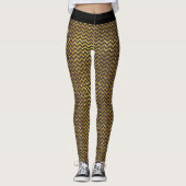 Luxe Goud Zwart Chevron Faux Glitter Glam Leggings (Voorkant)