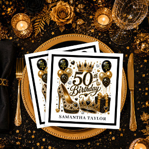 Luxe Goud Zwart Confetti 50e Verjaardagsfeest Servet
