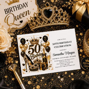 Luxe Goud Zwart Confetti 50ste Verjaardagsfeest Ui Kaart