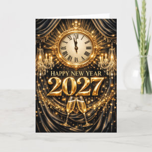 Luxe Goud Zwart Elegant Nieuwjaar 2027 Feestdagen Kaart