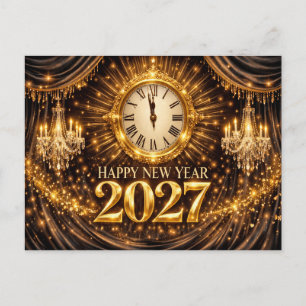 Luxe Goud Zwart Elegant Nieuwjaar 2027 Feestdagenkaart