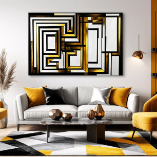 Luxe Goud Zwart Geometrisch Deco Canvas Afdruk