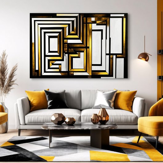 Luxe Goud Zwart Geometrisch Deco Canvas Afdruk