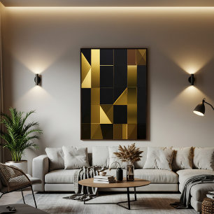 Luxe Goud Zwart Geometrisch Mozaïek Canvas Afdruk