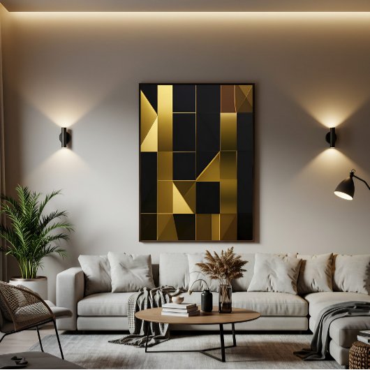 Luxe Goud Zwart Geometrisch Mozaïek Canvas Afdruk