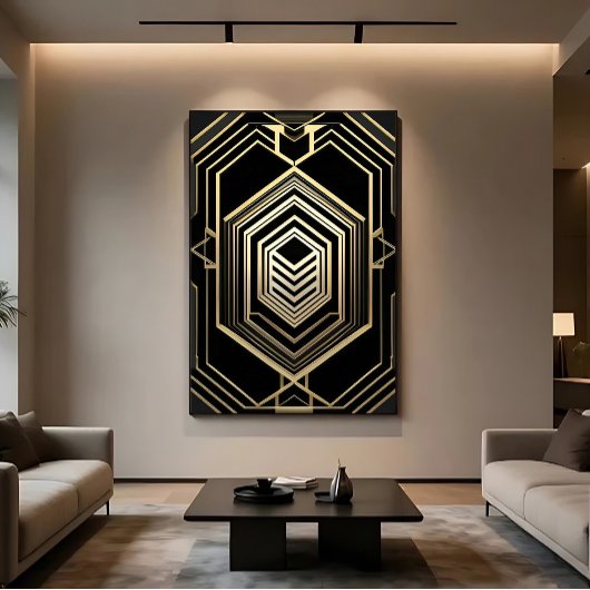 Luxe Goud Zwart Geometrisch Schild Canvas Afdruk