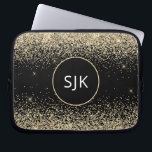 Luxe Goud Zwart Girly Modern Glitter Monogram Laptop Sleeve<br><div class="desc">Modern en Elegant Gold en Black Faux Glitter en Sparkle Elegant Monogrammed Initialen Hoesje. Dit hoesje kan worden aangepast om uw initiaal en voornaam op te nemen.</div>