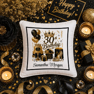 Luxe Goud Zwart Glitter 30e Verjaardag Kussen