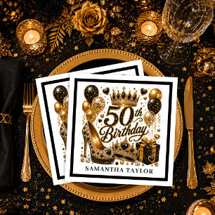 Luxe Goud Zwart Glitter 50ste Verjaardagsfeest Ser Servet