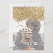 Luxe Goud Zwart Glitter Confetti Foto Bruiloft Save The Date (Voorkant)