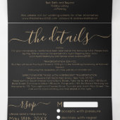 Luxe Goud Zwart Glitter Registry Detail RSVP Drieluik Uitnodiging (Binnenkant midden)
