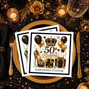 Luxe Goud Zwart Glitter Vijftig En Fabulous Feest Servet