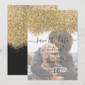 Luxe Goud Zwart Glitters Confetti Foto Bruiloft Save The Date (Voorkant / Achterkant)