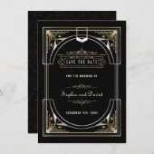Luxe Goud Zwart Great 20s Stijl Bruiloft Save The Date (Voorkant / Achterkant)
