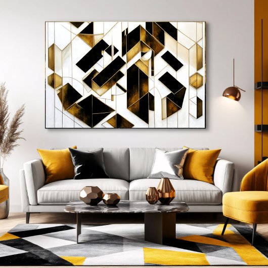 Luxe Goud Zwart Marmer Abstract Canvas Afdruk
