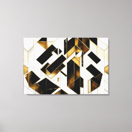 Luxe Goud Zwart Marmer Abstract Canvas Afdruk