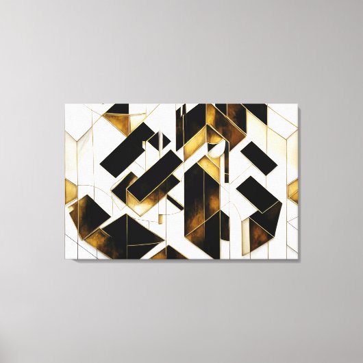 Luxe Goud Zwart Marmer Abstract Canvas Afdruk (Voorkant)