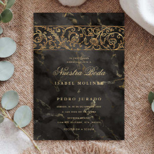 Luxe Goud Zwart Marmer Nuestra Boda Bruiloft Kaart