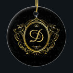 Luxe goud zwart monogram keramisch ornament<br><div class="desc">Zwart gouden monogram Kassy-ontwerp. U bent welkom om mijn winkel te bezoeken voor mooiere producten.</div>