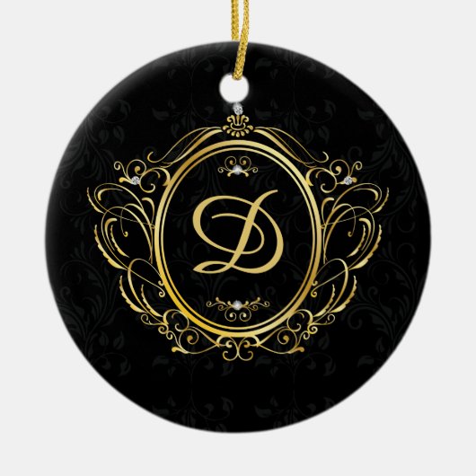 Luxe goud zwart monogram keramisch ornament (Voorkant)