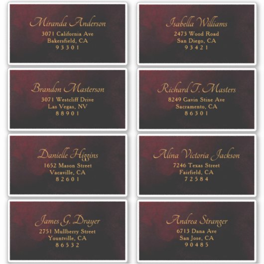 Luxe Goud Zwart Rood Bruiloft Gast Adres Label (Voorkant)