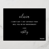 Luxe Goud & Zwart Script Bruidsmeisje Voorstel Folie Uitnodiging Briefkaart (Achterkant)