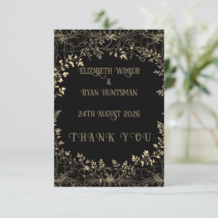 Luxe goud & zwart sepia bloemenafwerking bedankkaart