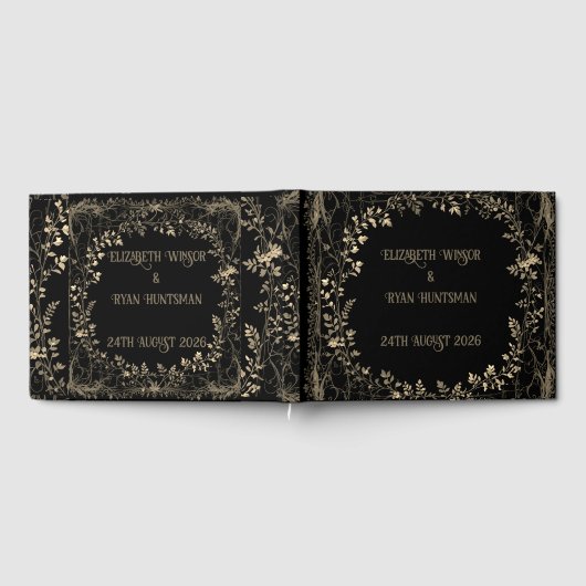 Luxe goud & zwart sepia bloemenafwerking gastenboek (Volledig)