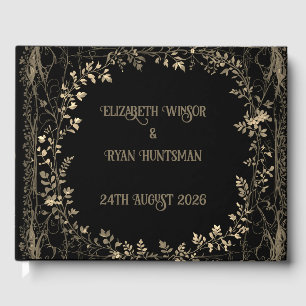 Luxe goud & zwart sepia bloemenafwerking gastenboek