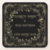 Luxe goud & zwart sepia bloemenafwerking kartonnen onderzetters (Voorkant)