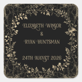 Luxe goud & zwart sepia bloemenfinish vierkante sticker