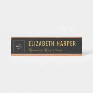 Luxe Goud & Zwart Zakelijk Logo Op Maat Bureau Naambordje