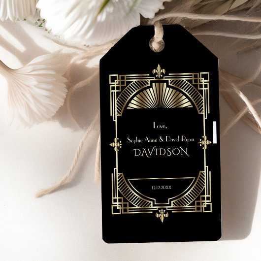 Luxe Goud Zwarte Gatsby Roaring Twenties Bruiloft Cadeaulabel