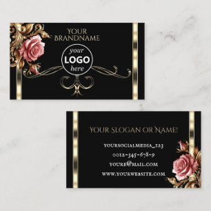 Luxe goud zwarte mooie vintage roos met logo visitekaartje