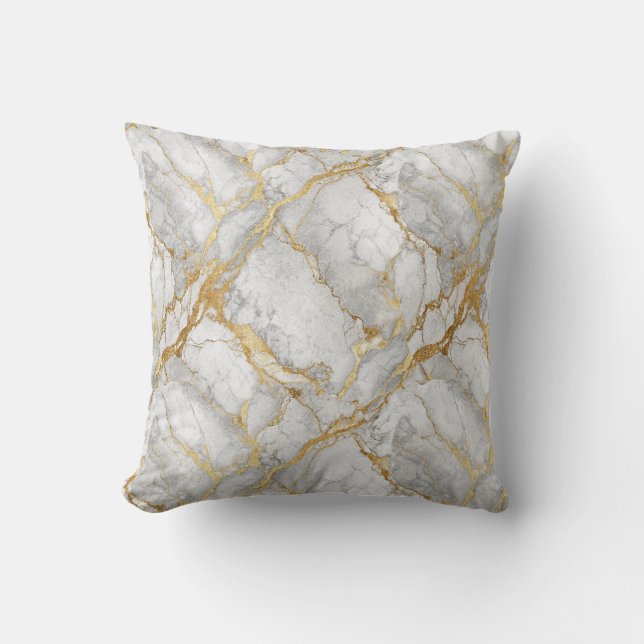 Luxe Goudader Witte Marmer Steen Design Kussen (Voorkant)