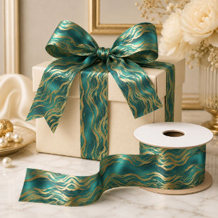 Luxe goudbeige werveling turquoise turkooisblauw satijnen lint
