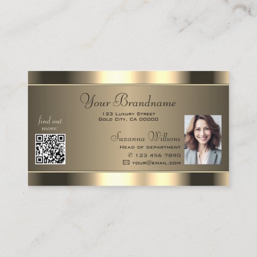 Luxe Goudbruin met Juwelen QR Code en Foto Visitekaartje (Achterkant)