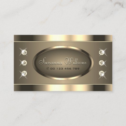 Luxe Goudbruin met Steentjes en QR Code Visitekaartje (Voorkant)