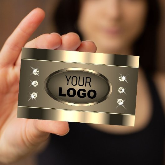 Luxe Goudbruin met Strass Stones en Logo Visitekaartje