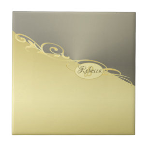 Luxe gouddecoratie op goud en zilver, Monogram Tegeltje