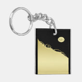 Luxe gouddecoratie op gouden en zwarte achtergrond sleutelhanger (Voorkant Links)