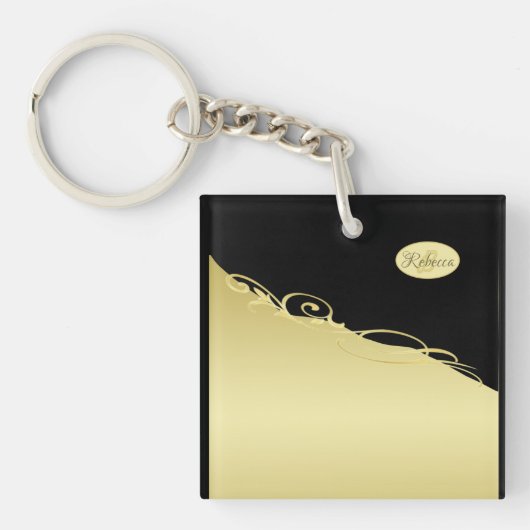 Luxe gouddecoratie op gouden en zwarte achtergrond sleutelhanger (Voorkant)