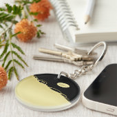 Luxe gouddecoratie op gouden en zwarte achtergrond sleutelhanger (Voorkant Rechts)